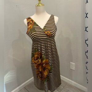 Enfocus Studio‎ One Shoulder Dress with Yellow Floral and Black Stripes